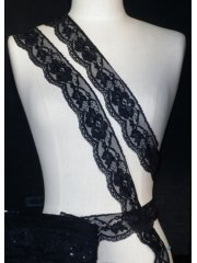 Black Flower Sequin Lace Trim