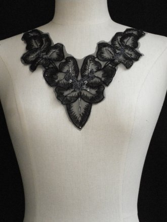 Black Flower Sequin Neck Piece