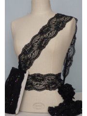 Black Hologram Sequin Scalloped Lace Trimming