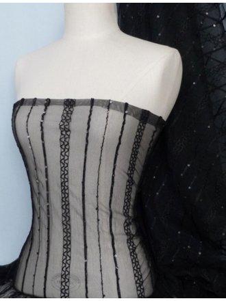 Black Sequins Power Mesh Stretch Fabric