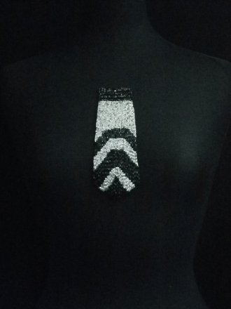 Black/Silver Beaded Iron On Tie