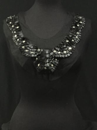 Black Silver Studded Ribbon Net Neck Piece- EM230 BK