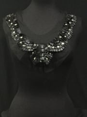 Black Silver Studded Ribbon Net Neck Piece- EM230 BK