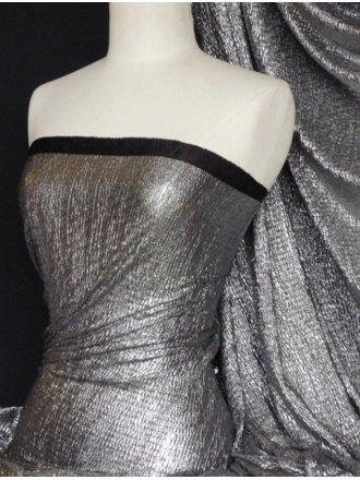 Bodré Crinkle Metallic Foil Stretch Fabric- Silver/Black Q827 SLVBK