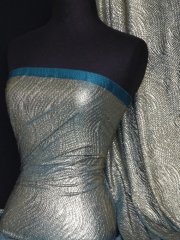 Bodré Crinkle Metallic Foil Stretch Fabric- Teal/Gold Q827 GLDTL