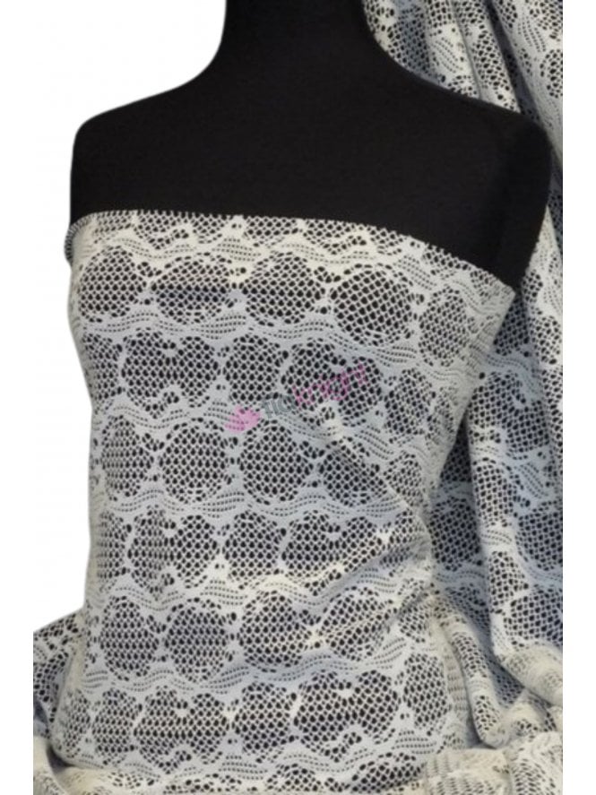 Bonded Lace Two Tone Double Layer Stretch Fabric- Ivory/Black Q1162 IVBK