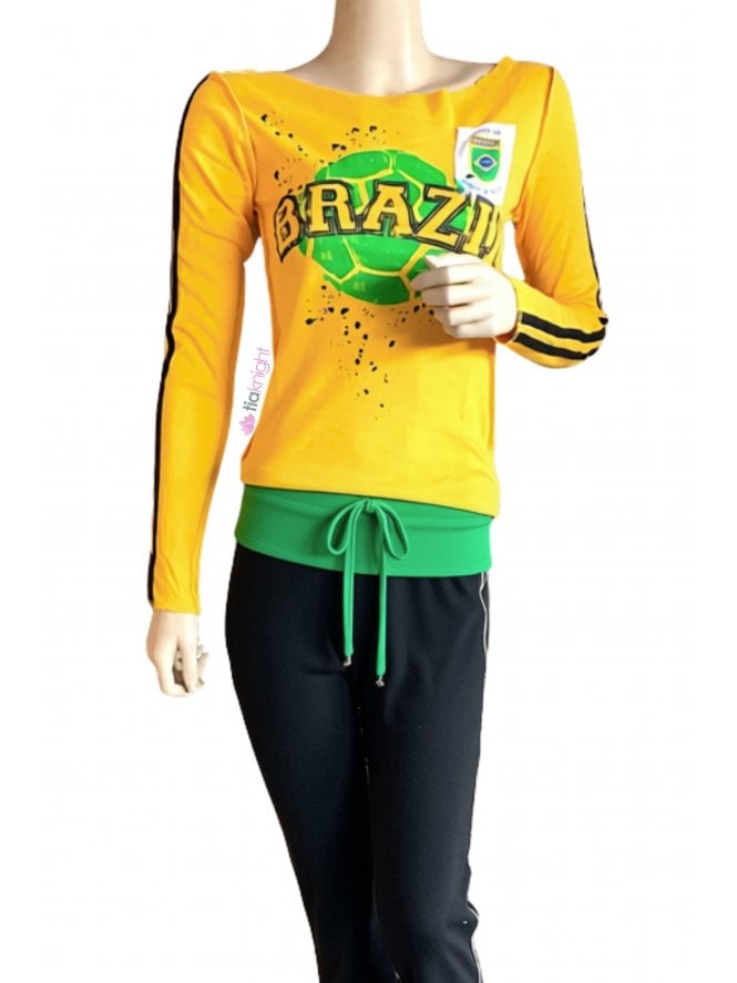 Brazil Football 100% Cotton Long Sleeve Top- Yellow