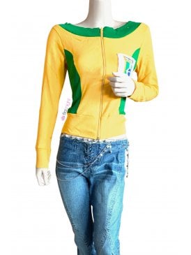Brazil Football 100% Cotton Long Sleeve Zip Up Top- Yellow