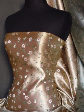 Brocade Japanese Floral Dress Fabric- Light Gold Q610 LTGD