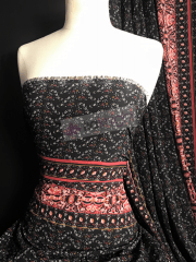Bubble Crepe Woven Blouse/ Dress Fabric- Floral Utopia Black/Red SQ440 BKRD