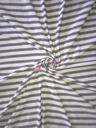 Bubble Crepe Woven Blouse/Dress Fabric- Ivory/Black Horizontal Stripes CRP11 IVBK
