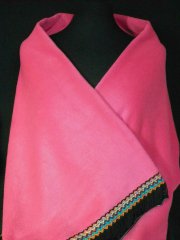 Cerise Pink Polar Fleece Shawl With Aztec Fringe Trim