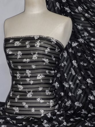 Chiffon Sheen Stripe Soft Touch Sheer Fabric - Black/ White Bouquet CHF192 BKWHT