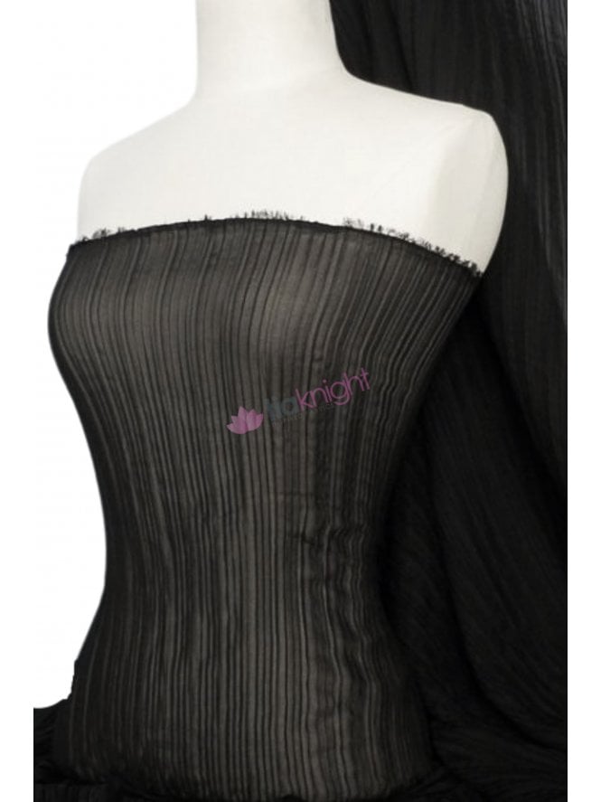 Chiffon Sheer Pleated Material- Black CHF180 BK