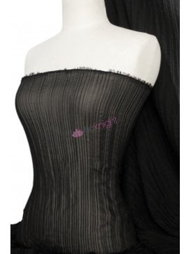 Chiffon Sheer Pleated Material- Black CHF180 BK