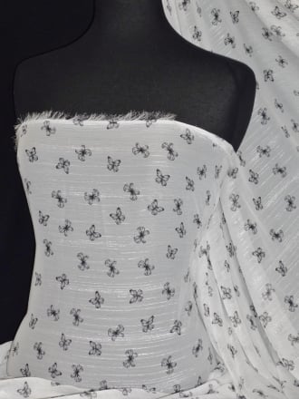 Chiffon Silver Shimmer Soft Touch Sheer Fabric - Butterfly Farm CHF194 WHTBK