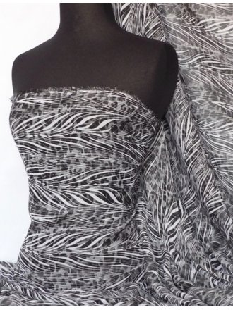 Chiffon Soft Touch Sheer Fabric- Abstract Monochrome Q685 BKWHT