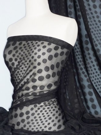 Chiffon Soft Touch Sheer Fabric - Black Polka Dot Q567 BK