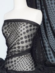 Chiffon Soft Touch Sheer Fabric - Black Polka Dot Q567 BK