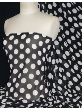 Chiffon Soft Touch Sheer Fabric - Black/White Polka CHF184 BKWH
