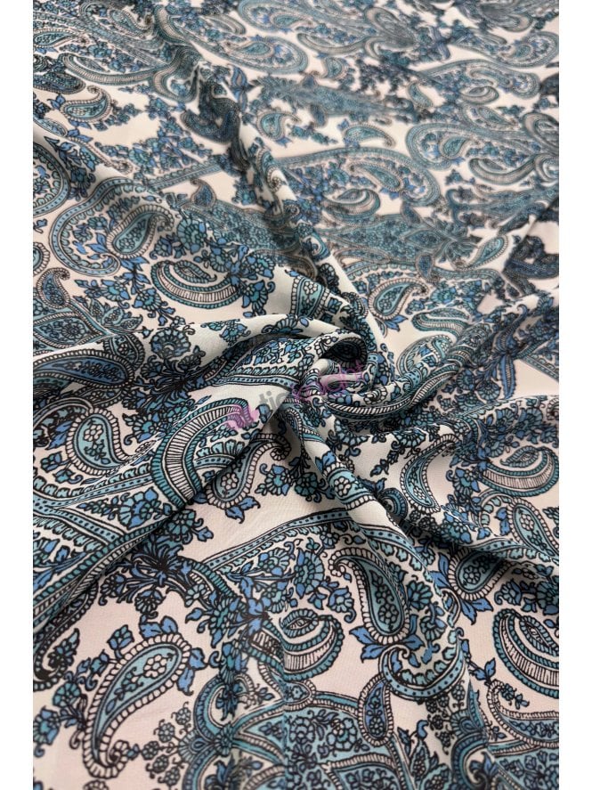 Chiffon Soft Touch Sheer Fabric - Blue Paisley Design CHF237 IVBL