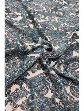 Chiffon Soft Touch Sheer Fabric - Blue Paisley Design CHF237 IVBL