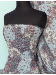 Chiffon Soft Touch Sheer Fabric- Blue Paisley Patch Q378 BL