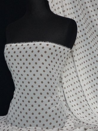 Chiffon Soft Touch Sheer Fabric- Cream/ Brown Polka Dots Q586 CRMBR