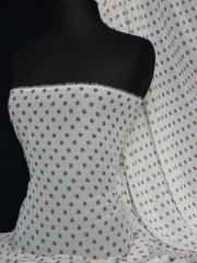 Chiffon Soft Touch Sheer Fabric- Cream/ Brown Polka Dots Q586 CRMBR