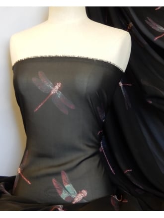 Chiffon Soft Touch Sheer Fabric- Dragonfly Black CHF211 BKPPL