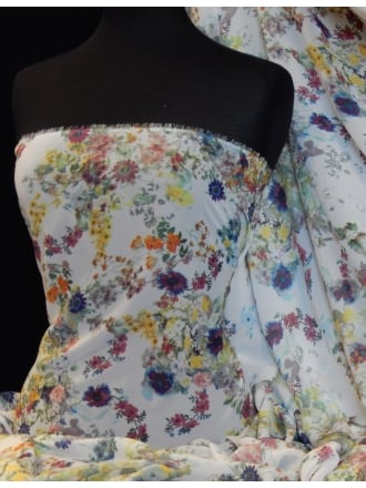 Chiffon Soft Touch Sheer Fabric- Garden Blooms CHF210 WHMLT