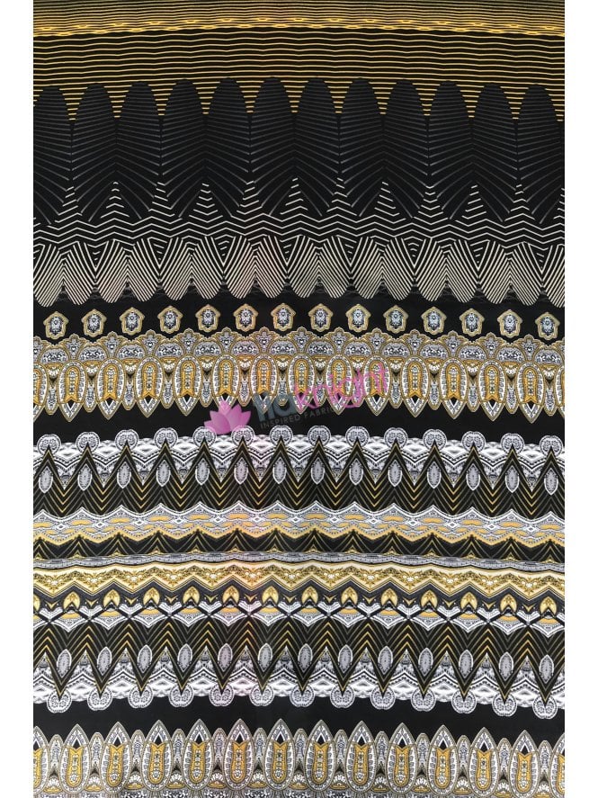Chiffon Soft Touch Sheer Fabric- Golden Embroidery Black/Gold CHF245 BKGD