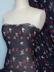 Chiffon Soft Touch Sheer Fabric- Navy Swallows Q587 MLT