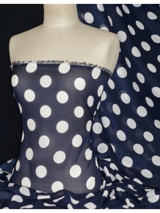 Chiffon Soft Touch Sheer Fabric- Navy/White Polka CHF185 NYWH