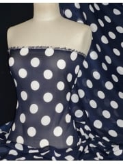 Chiffon Soft Touch Sheer Fabric- Navy/White Polka CHF185 NYWH