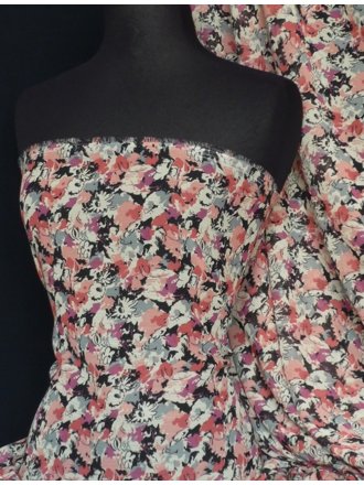 Chiffon Soft Touch Sheer Fabric- Pink Molly Floral Q482 PN