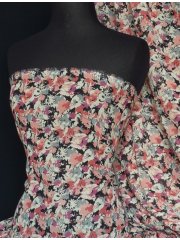 Chiffon Soft Touch Sheer Fabric- Pink Molly Floral Q482 PN