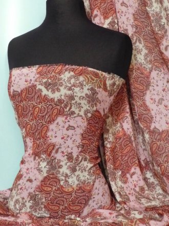 Chiffon Soft Touch Sheer Fabric- Pink Paisley Patch Q378 PN