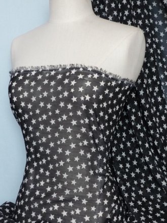 Chiffon Soft Touch Sheer Fabric- Star Gaze Q588 BKWHT