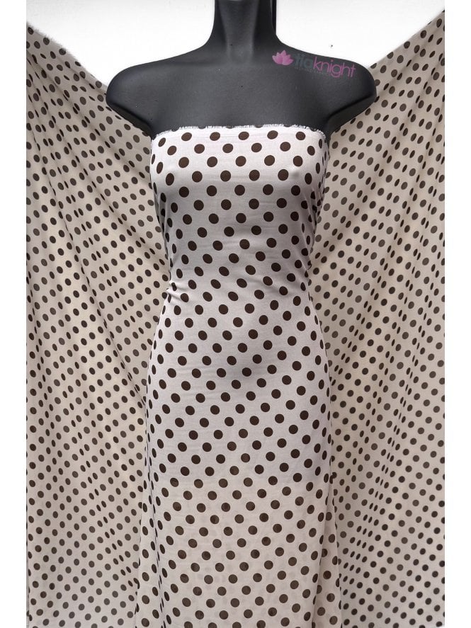 Chiffon Soft Touch Sheer Fabric- Stone/ Brown Polka Dots SQ1022 STNBR