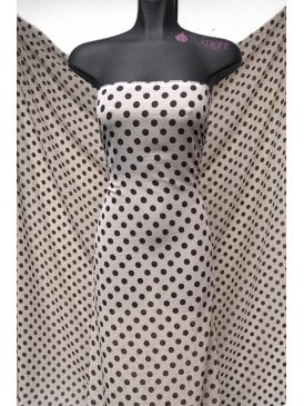 Chiffon Soft Touch Sheer Fabric- Stone/ Brown Polka Dots SQ1022 STNBR