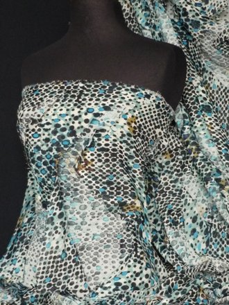Chiffon Soft Touch Sheer Fabric- Turquoise Multi Spot Q1000 TQMLT