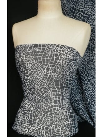 Chiffon Soft Touch Sheer Fabric - White/Dark Navy Reptile Q1254 WHTNY