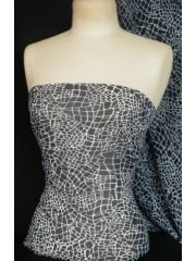 Chiffon Soft Touch Sheer Fabric - White/Dark Navy Reptile Q1254 WHTNY