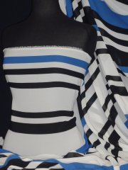 Chiffon Soft Touch Vertical Stripe Fabric- White/Blue Q1296 WHTBL