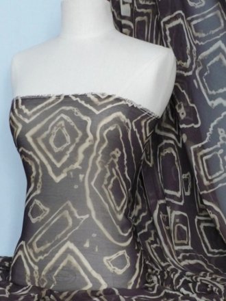 Chiffon Tie Dye Sheer Fabric - Brown Geometric Q754 BR