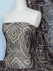 Chiffon Tie Dye Sheer Fabric - Brown Geometric Q754 BR