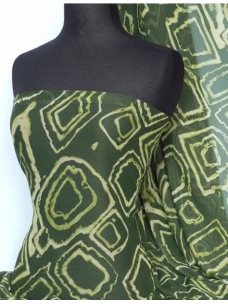 Chiffon Tie Dye Sheer Fabric- Green Geometric Q754 GRN