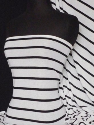 Clearance 100% Viscose Jersey Fabric- Wide Stripe Q772 WHTBK