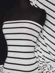 Clearance 100% Viscose Jersey Fabric- Wide Stripe Q772 WHTBK